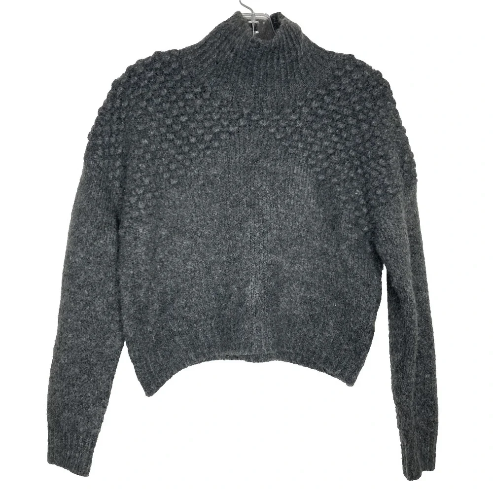 FREE PEOPLE Bradley Sweater Women Small Dark Gray Cropped Long Sleeve Turtleneck